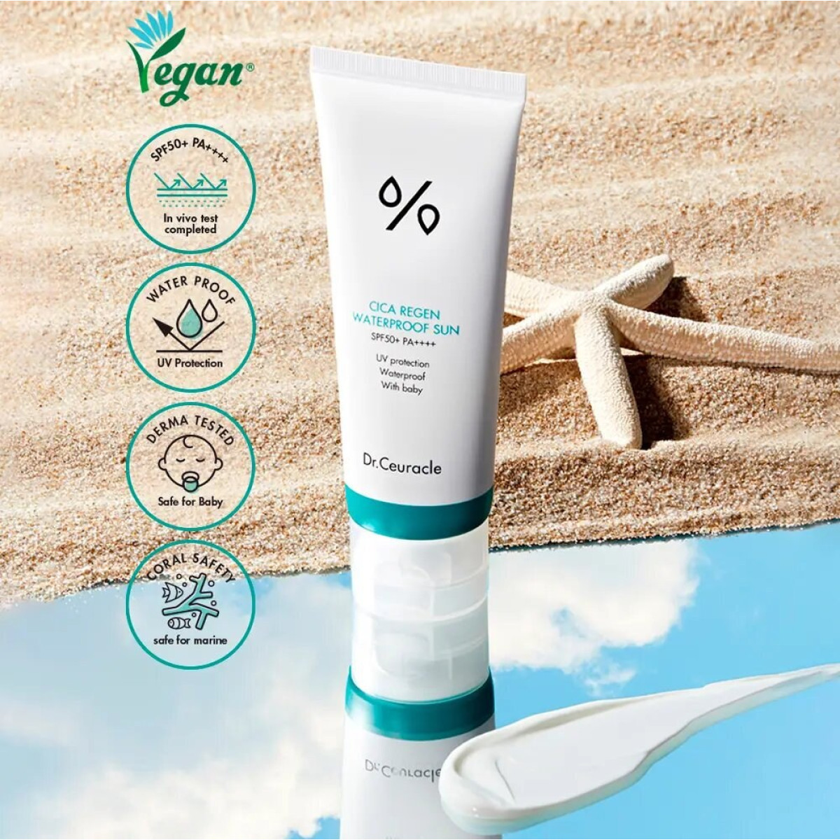 Водостійкий сонцезахисний крем для обличчя Cica regen waterproof sun SPF50+