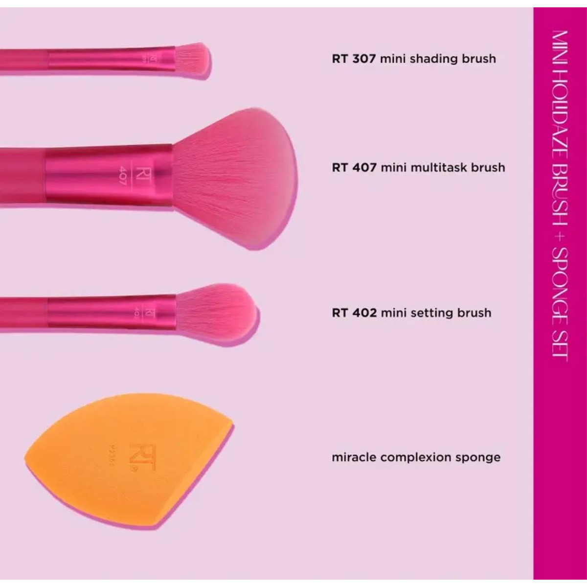 Набір пензлів для макіяжу обличчя Limited edition mini holidaze brush + sponge set