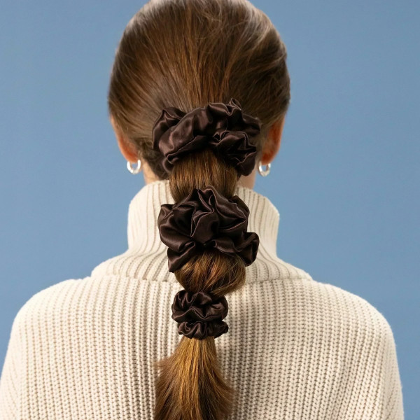 Шовкова резинка великого розміру Silk scrunchie large Brown