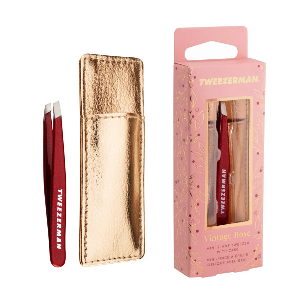 Пінцет для брів у міні форматі Brow slant tweezer mini + case Vintage rose